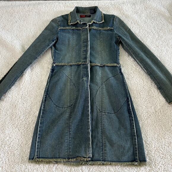 Younique Jackets & Blazers - VTG Y2K Younique Jeans Denim Long Jacket Sz S Cotton Streetwear Grunge Utility